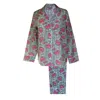 Lime Tree Design Women's Pink And Green Floral Cotton Block Printed Pyjamas In Green