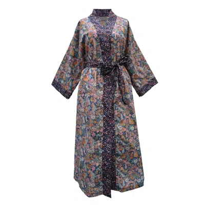 Lime Tree Design Women's Purple Long Kimono Robe Lilac Ciara - Made With Liberty Fabric In Blue
