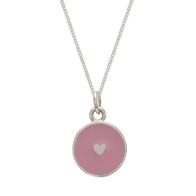 Lime Tree Design Women's Small Heart Enamel Necklace Sterling Silver Powder Pink In Gold