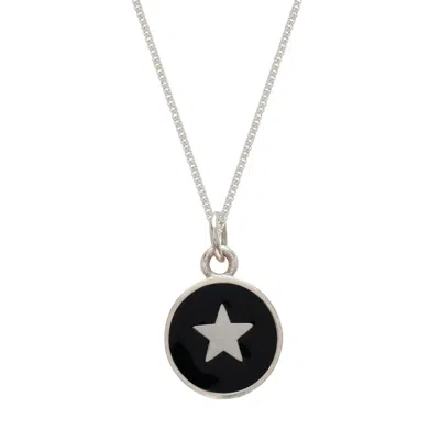 Lime Tree Design Women's Small Star Enamel Necklace Sterling Silver Jet Black