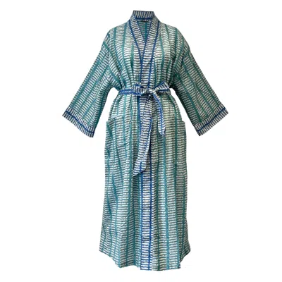 Lime Tree Design Women's Turquoise And Blue Fish Cotton Full Length Kimono