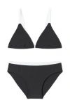 Limeapple Black And White Triangle String Bikini Swimsuit In Black