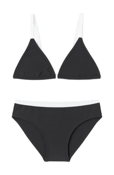 Limeapple Kids'  Black And White Triangle String Bikini Swimsuit