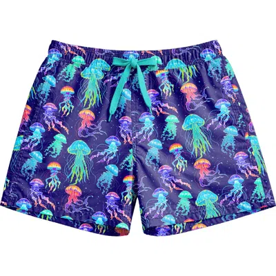 Limeapple Kids'  Boys Neon Jellyfish Print Board Shorts In Black