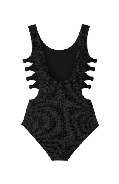Limeapple Kids'  Crinkle Bow Side Cutout One Piece In Black