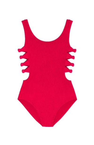 Limeapple Kids'  Crinkle Bow Side Cutout One Piece In Red