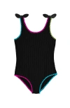 Limeapple Kids'  Crinkle Bow Tie One Piece In Black