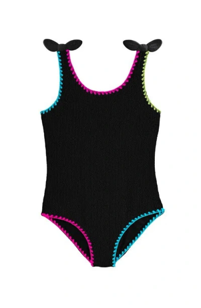 Limeapple Kids'  Crinkle Bow Tie One Piece In Black