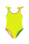 Limeapple Kids'  Crinkle Bow Tie One Piece In Green