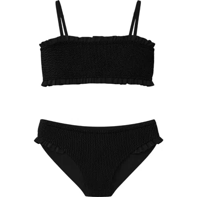 Limeapple Kids'  Crinkle Ruffle Bandeau Two Piece Swimsuit In Black