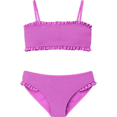 Limeapple Kids'  Crinkle Ruffle Bandeau Two Piece Swimsuit In White