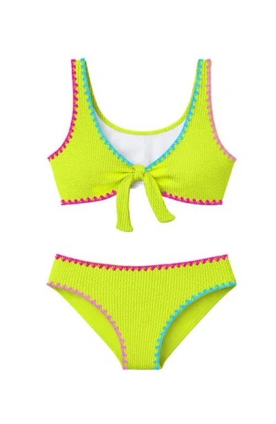 Limeapple Kids'  Crinkle Tie Bikini With Embroidered Trim In Multi