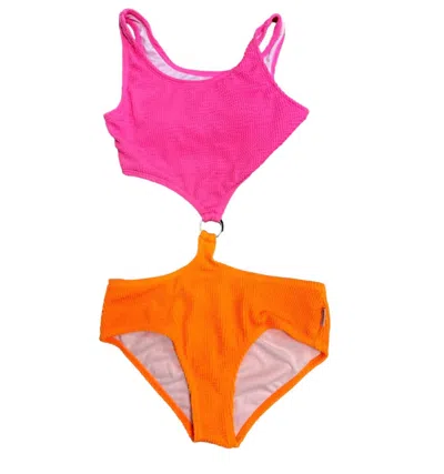 Limeapple Kids' Felicity Crinkle One Piece Swimsuit In Tankini Pink Orange In Multi