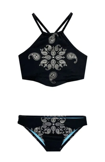 Limeapple Kids'  Foil Printed Tankini Swimsuit In Black