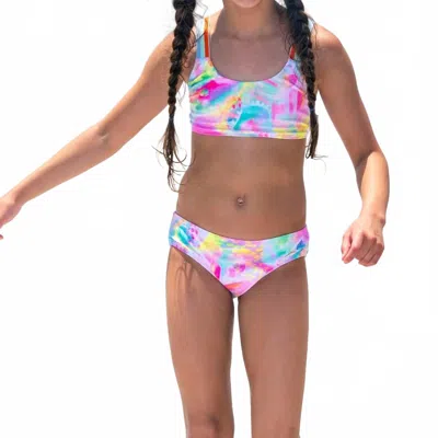 Limeapple Kids' Girl's Anneli Printed Bandeau Tie Back Bikini Top In Multi In Pink