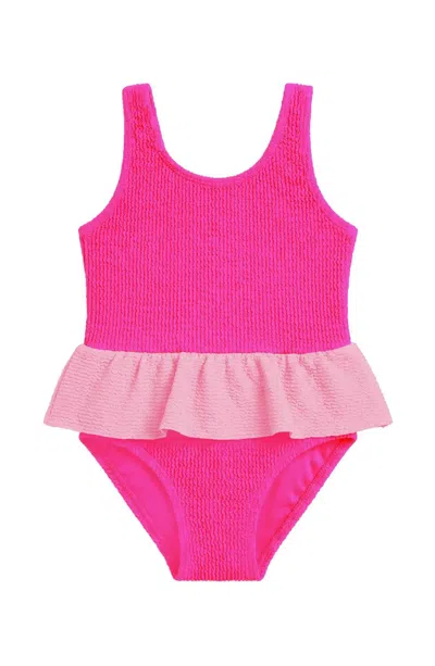 Limeapple Kids' Girl's Crinkle Peplum One Piece Swimwear In Hot Pink