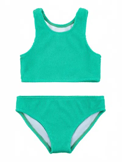 Limeapple Kids' Girl's Crinkle Two Piece Tankini Swimsuit In Aqua In Green
