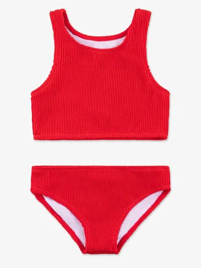 Limeapple Kids' Girl's Crinkle Two Piece Tankini Swimsuit In Red In Black