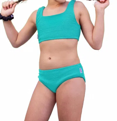 Limeapple Kids' Girl's Fay Crinkle Tankini Swimsuit Top In Turquoise In Blue