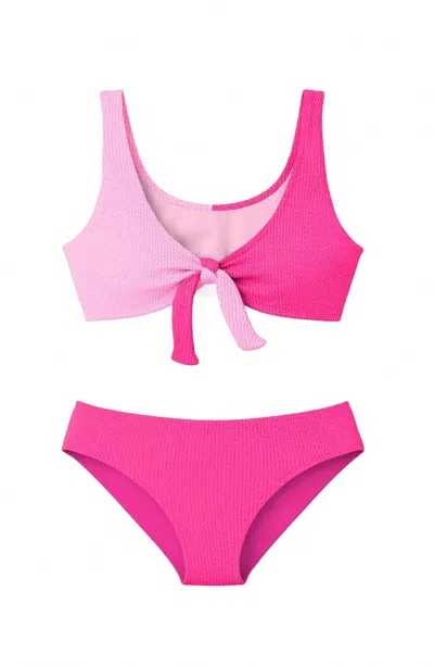 Limeapple Kids' Girl's Izy Crinkle Color Block Bikini In Hot Pink