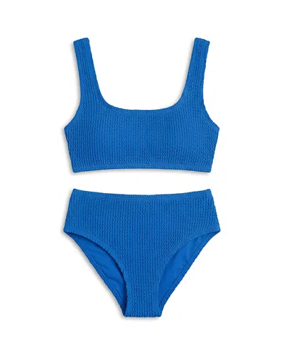 Limeapple Girls' Crinkle Square Neck Two Piece Swimsuit - Big Kid In Blue