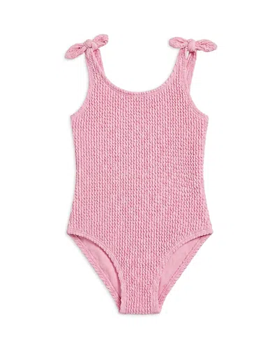 Limeapple Girls' Crinkled One Piece Swimsuit With Bow Straps - Big Kid In Pink