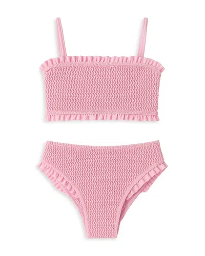 Limeapple Girls' Crinkled Ruffled Bandeau Two Piece Swimsuit - Big Kid In Pink