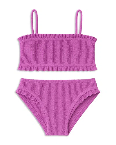 Limeapple Girls' Crinkled Ruffled Bandeau Two Piece Swimsuit - Big Kid In Purple