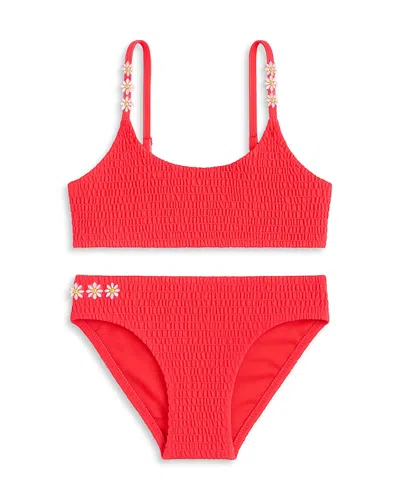 Limeapple Girls' Smocked Two Piece Swimsuit - Big Kid In Red