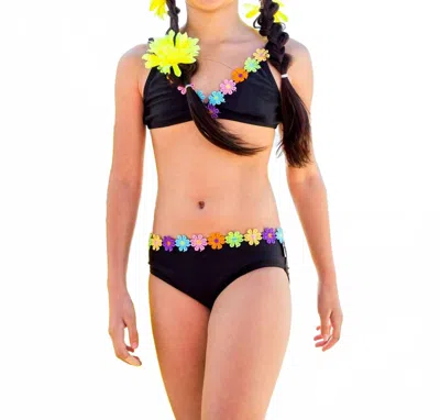 Limeapple Kids' Poppy Floral Trim Bikini In Black