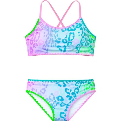 Limeapple Kids'  Leopard Print Bikini With Embroidered Trim In Multi