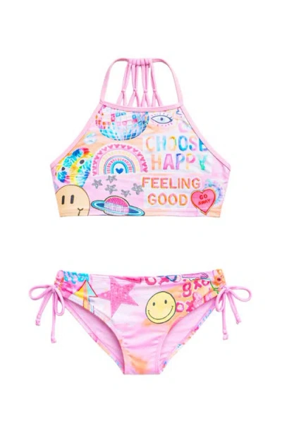 Limeapple Kids'  Printed Cropped Tankini Swimsuit In Multi