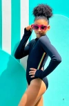 Limeapple Rainbow Stripe Ribbed Long Sleeve Zip-up One Piece In Blue