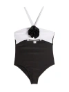 Limeapple Kids'  Rosette Halter One Piece Swimsuit In Black