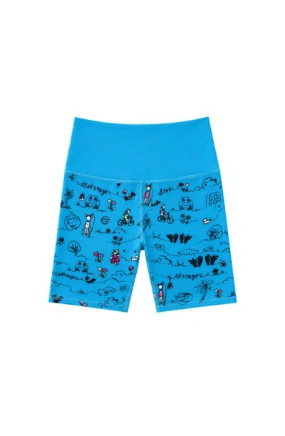 Limeapple Kids'  Scribble Printed Activewear Bike Shorts In Blue