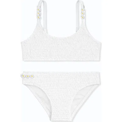 Limeapple Kids'  Smocked Two Piece Swimsuit In White
