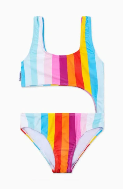 Limeapple Kids'  Stripe Cutout One Piece Swimsuit In Multi