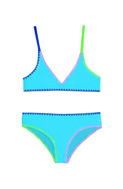 Limeapple Kids'  Textured Bikini With Embroidered Trim Swimsuit In Blue