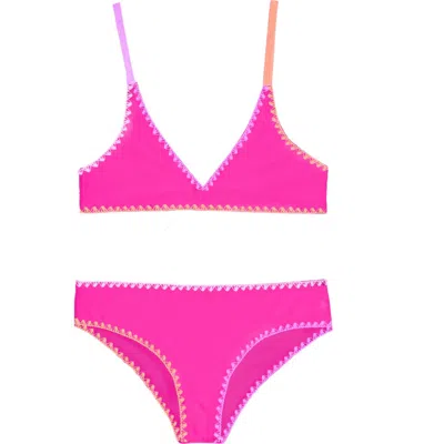 Limeapple Kids'  Textured Bikini With Embroidered Trim Swimsuit In Pink