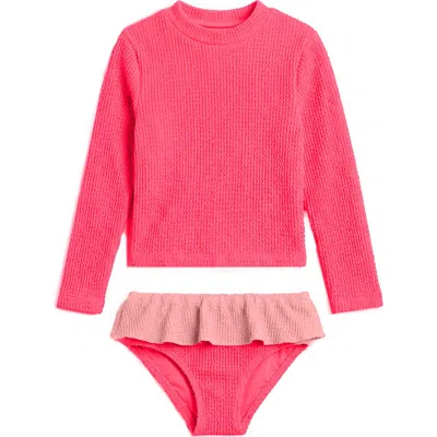 Limeapple Babies'  Toddler Crinkle Ruffle Rashguard Set In Red