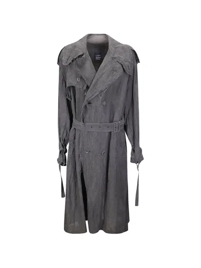 Limi Feu Distressed Double-breasted Trench Coat In Gray