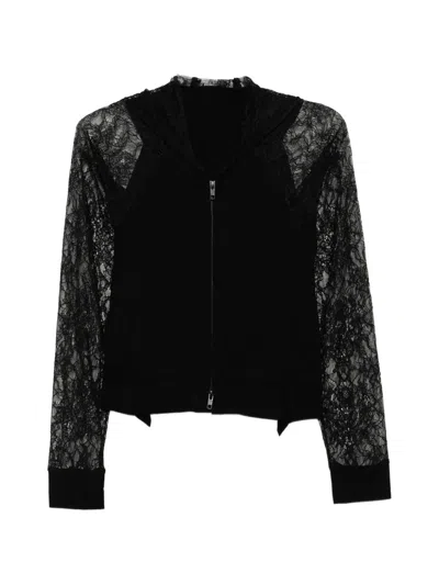 Limi Feu Lace-panelled Zip-up Hoodie In Black