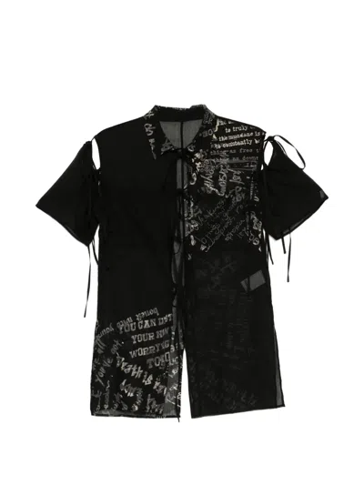 Limi Feu Slogan-print Side-tie Top In Black