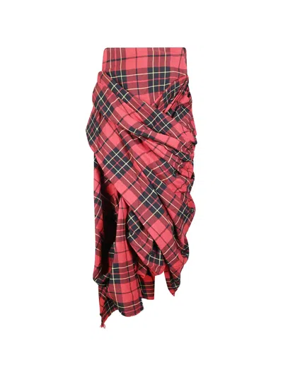Limi Feu Tartan Draped Midi Skirt In Multi