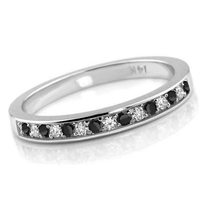 Pre-owned Limor 0.24ct Alternating Black & White Diamond Wedding Ring Band