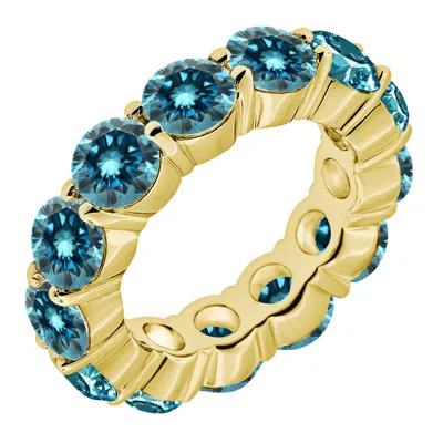 Pre-owned Limor 1 1/2ct Prong Blue Enhnaced Diamond Eternity Ring 14k Yellow Gold In Blue (enhanced)