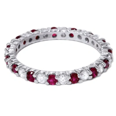 Pre-owned Limor 1 1/2ct Ruby & Diamond Eternity Ring 14k White Gold In White & Red