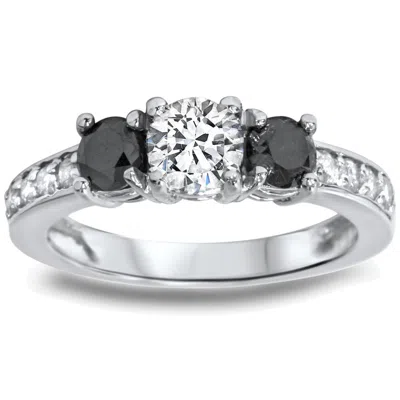 Pre-owned Limor 1 Carat Treated Black & White Diamond 3 Stone Ring 14k White Gold
