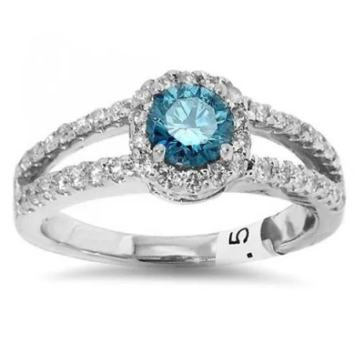 Pre-owned Limor 1.69ct Fancy Blue Diamond Halo Engagement Ring With Split Shank