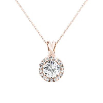 Pre-owned Limor 1.79ct Created Diamond 14k Rose Gold Halo Pendant Necklace W/ 18" Chain In White